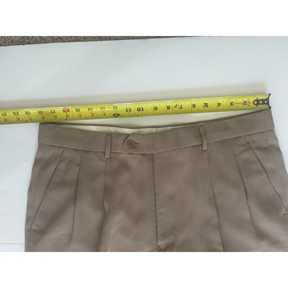 Vittorio St Angelo Mens Dress Pants 38L Pleated Cuffed Khaki Tan Italian Slacks